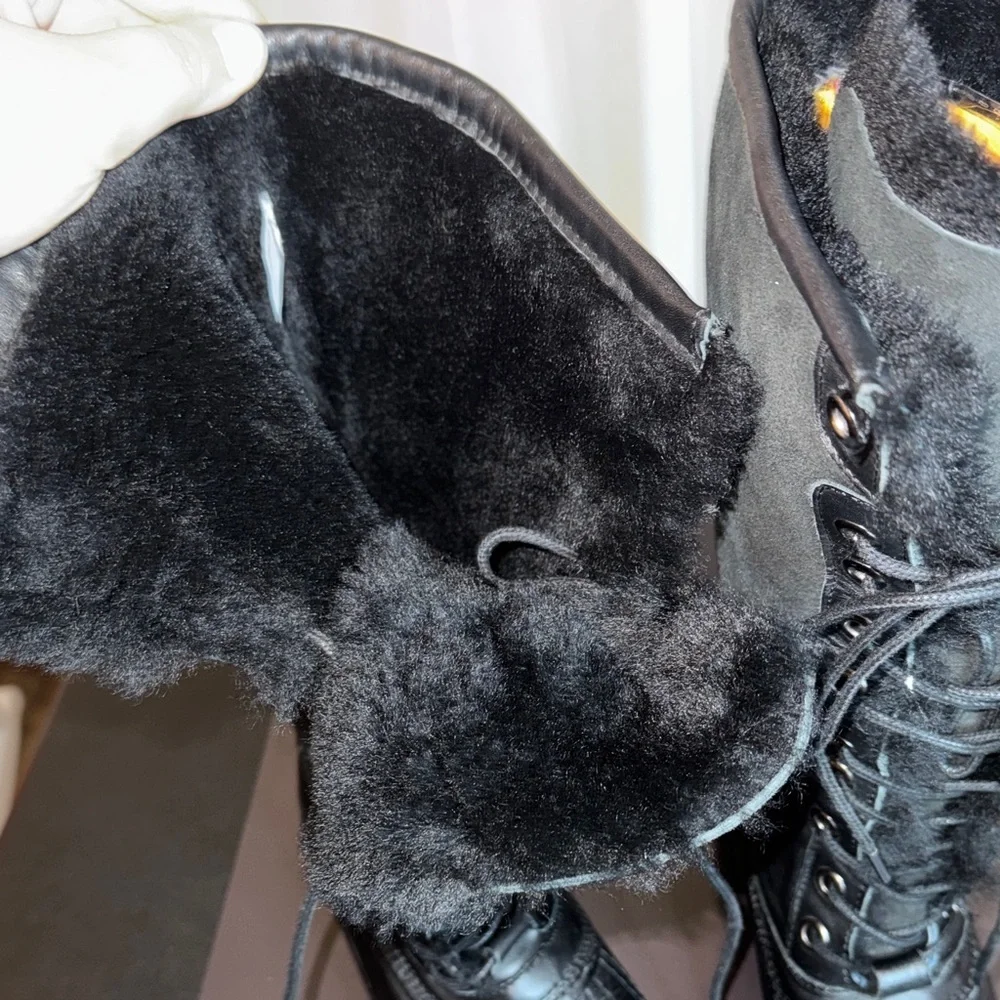 Atelier Noir By Rudsak Tall Black Lace-Up Winter Snow Boot Shearling And Leather - Picture 8 of 14